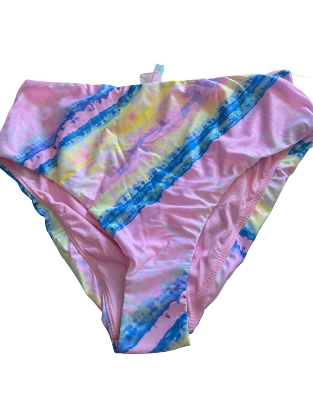 Pastel Tie-Dye High Waist Bikini Bottom - Pink, Blue & Yellow NEW